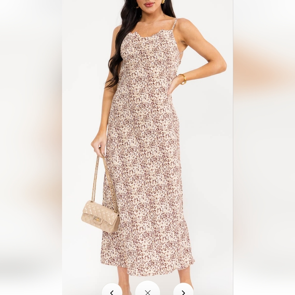 Chic Leopard Print Maxi Dress in Cream and Brown